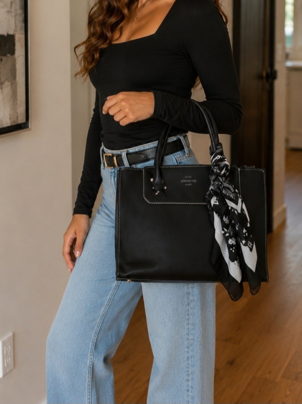 Large Satchel with Scarf - London Fog